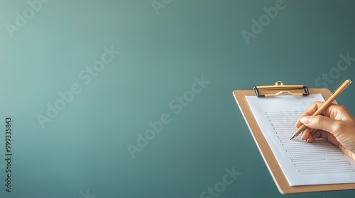 Closeup of a clipboard with a voter registration form being filled out, voter registration, preelection participation photo