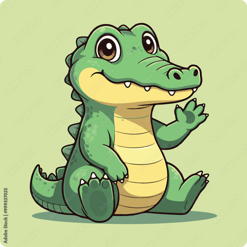 Obraz premium cute alligator cartoon, baby alligator illustration, smiling crocodile drawing, cartoon alligator vector, alligator kids illustration, friendly crocodile clipart, kawaii alligator, cute gator drawing