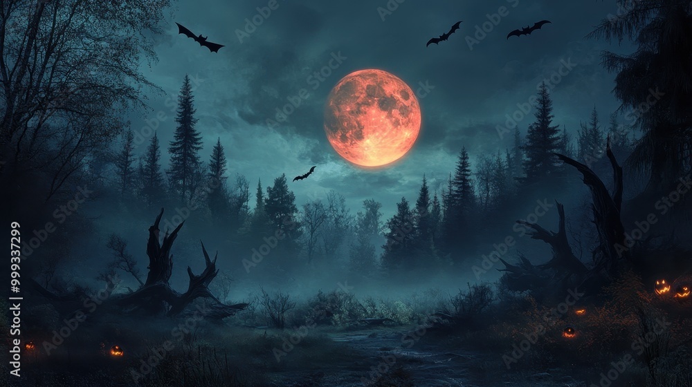 Spooky Halloween Forest with Blood Moon Spooky Halloween Forest with Blood Moon