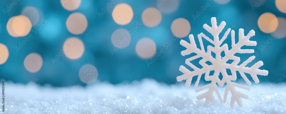 Snowflake on window with Christmas backdrop Snowflake on window with Christmas backdrop
