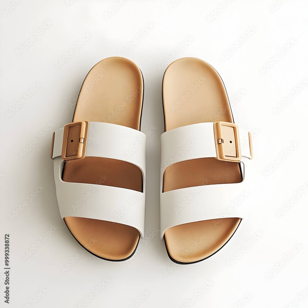 Finely Crafted Leather Sandals with Adjustable Strap on Clean White Background Finely Crafted Leather Sandals with Adjustable Strap on Clean White Background