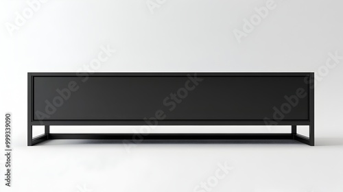 Freestanding Modern Black Metal TV Cabinet Against Bright White Background
