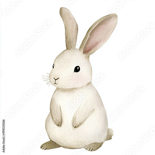 Adorable Bunny Watercolor Clipart, Soft Natural Hues for Nursery Decor, Isolated on White 