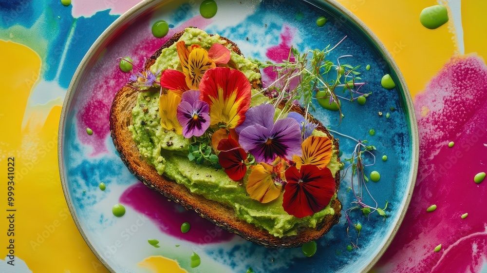 Artistic Avocado Toast Presentation with Flowers Artistic Avocado Toast Presentation with Flowers