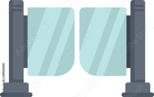This flat vector icon depicts a double security glass turnstile gate access point