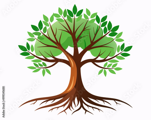 tree with roots and multicolored leaves vector illustration