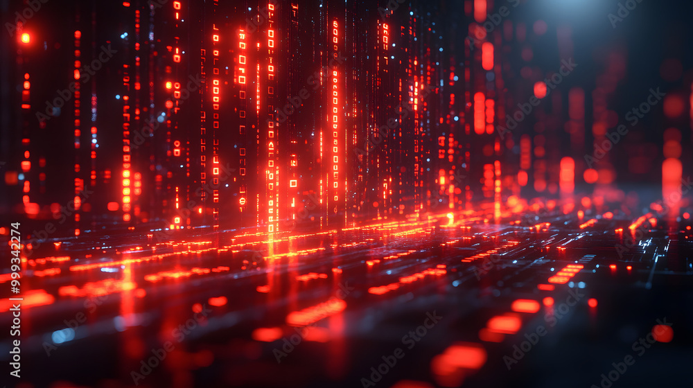 Red Glowing Digital Data Background with Binary Code and Circuit Elements
Red Glowing Digital Data Background with Binary Code and Circuit Elements