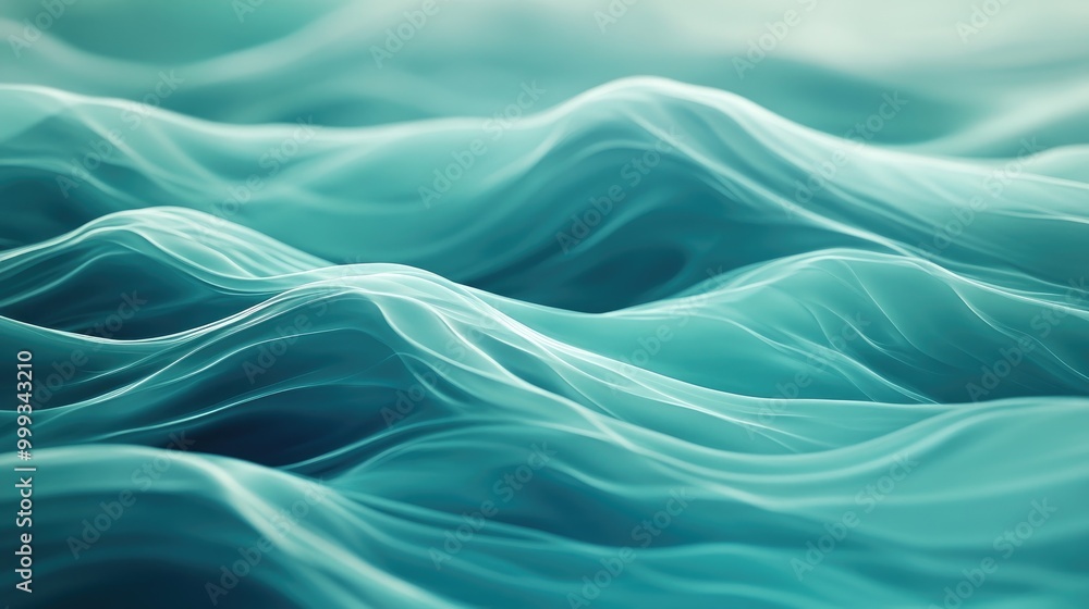 Obraz premium Abstract relaxation background featuring subtle wave patterns, soft glowing light effects, and calming blue-green tones