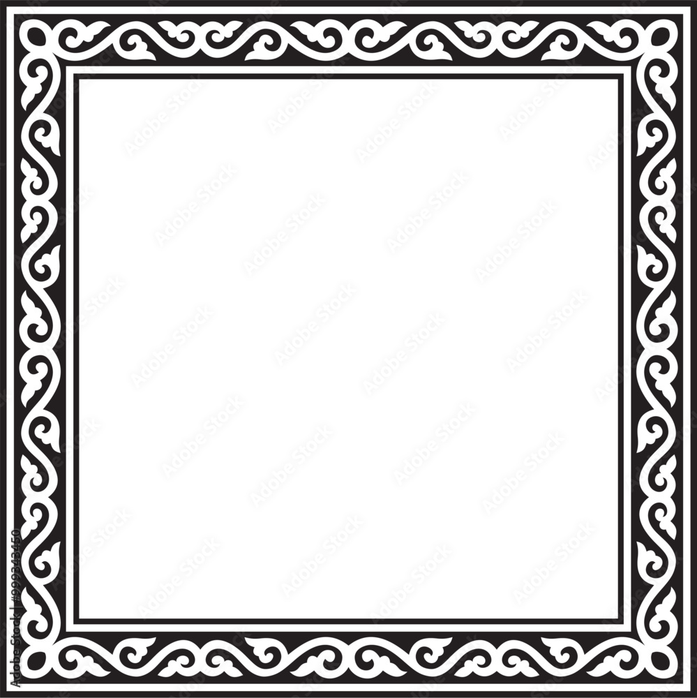 Vector square black monochrome ancient Russian ornament. Slavic rectangle, border, frame. Painting of the royal chambers Vector square black monochrome ancient Russian ornament. Slavic rectangle, border, frame. Painting of the royal chambers