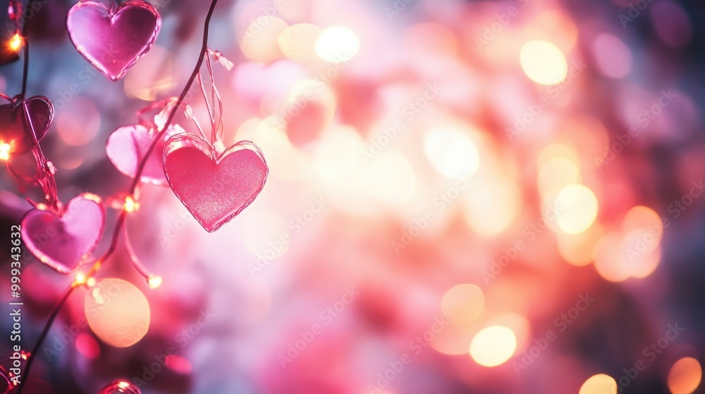 Beautiful abstract background with delicate heart shapes, soft glowing pink hues, and gentle bokeh, creating a romantic atmosphere