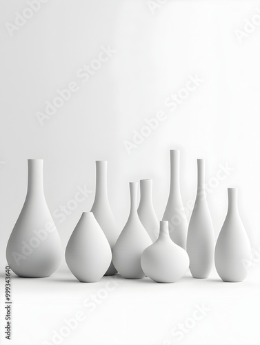 Minimalist Ceramic Vases Displayed in Refined Geometric Arrangement on White Background