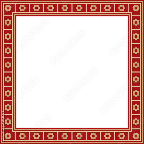 Vector red and gold square gothic ornament. Medieval European rectangle, border. Classic pattern of the Germans, Angles, Saxons, Franks