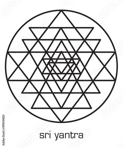 Shri yantra. Chakra Shri Yantra cosmic conductor of energy. Sacred geometry and alchemy symbol. Hand drawn