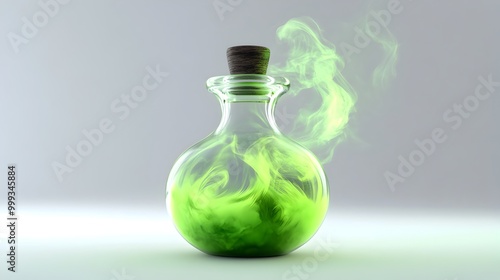 Mystical Halloween Potion Bottle with Luminous Green Liquid and Wispy Mist in Dramatic Lighting