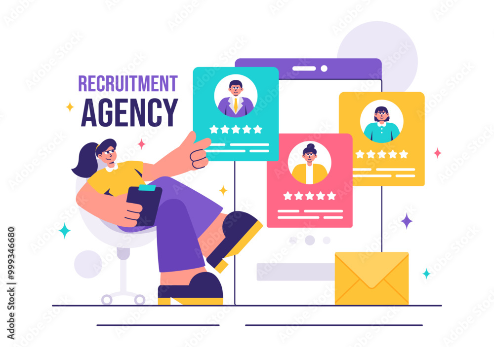 Fototapeta premium Recruitment Agency Vector Illustration featuring Managers Selecting Candidates Employee for Various Job Positions or Other Organizations
