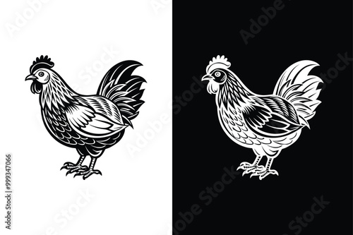 Chicken silhouette icon illustration. Hen Icon Flat Graphic Design black white background