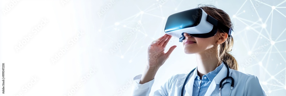 Medical student wearing VR headset for education