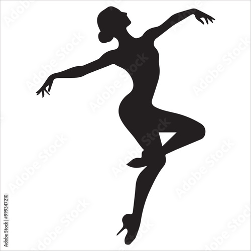 Foxtrot dance vector illustration in black and white - Ballroom dance silhouette design
