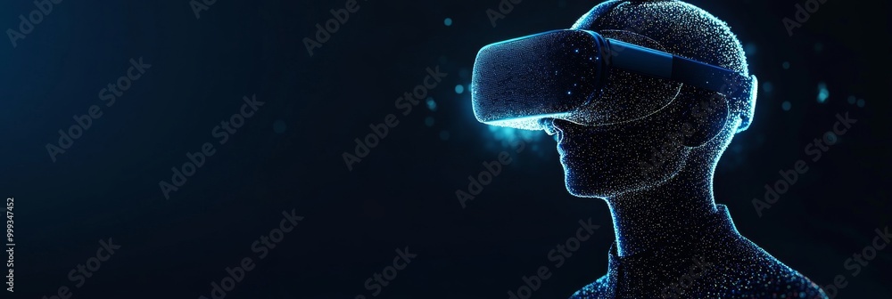 Abstract doctor wearing VR headset in virtual environment