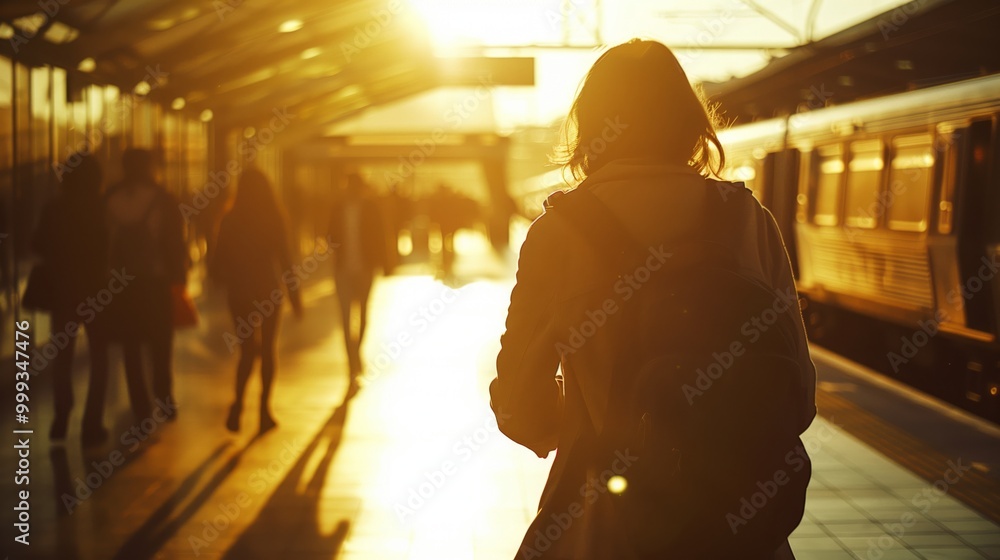Commuters Walking in Busy Train Station at Sunrise - Golden Hour Travel Photography Commuters Walking in Busy Train Station at Sunrise - Golden Hour Travel Photography