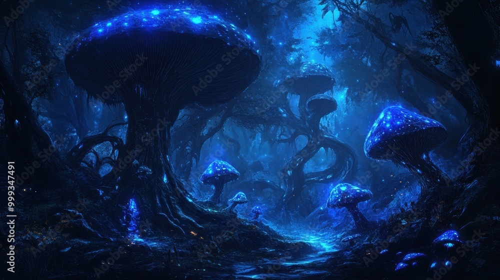 Fototapeta premium Enchanted Forest with Glowing Mushrooms