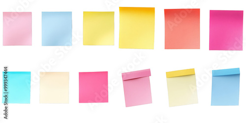 Transparent PNG of colorful sticky notes arranged in two rows. Each note is a Blank Sign in different vibrant colors.