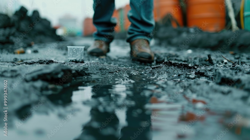 Person Drinking from a Contaminated Puddle on a Gloomy Rainy Day Highlighting the Environmental Hazards and Health Risks of Polluted Water Sources in Urban and Everyday Settings Person Drinking from a Contaminated Puddle on a Gloomy Rainy Day Highlighting the Environmental Hazards and Health Risks of Polluted Water Sources in Urban and Everyday Settings