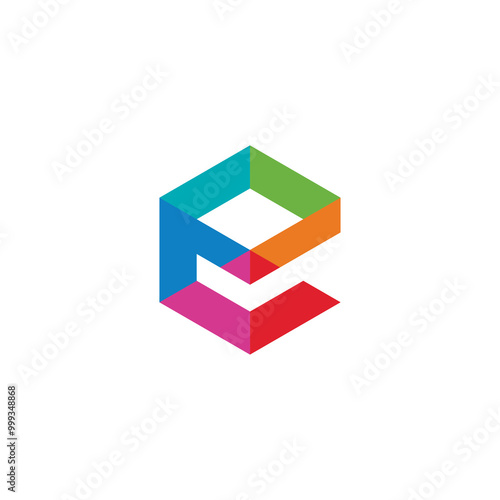 Letter E Hexagon Colorful logo design vector template