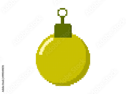 Pixelated decorative ball (to put it on fir, Christmas tree) isolated on white background (backdrop). Holidays. Objects. Culture and religion. Vector illustration.
