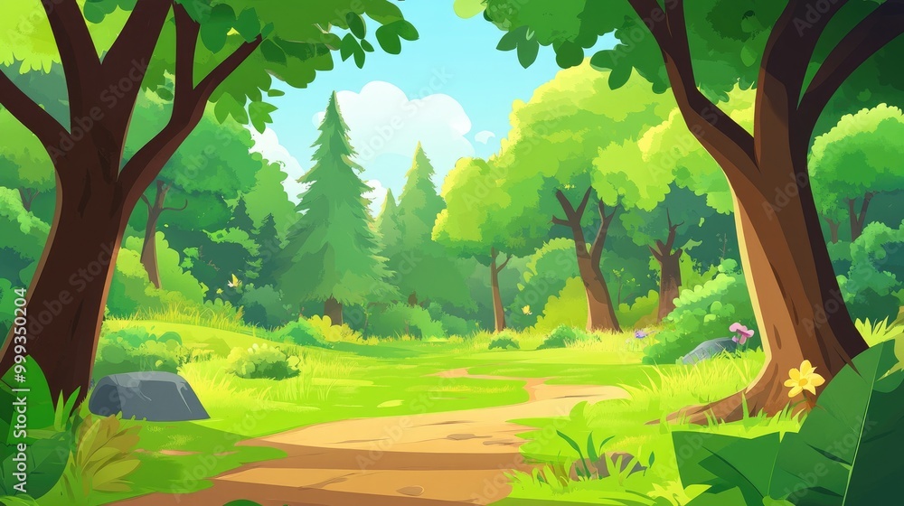 Naklejka premium A Winding Path Through a Lush Green Forest