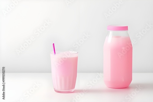 "Pink Milk Soda Isolated on White Background"