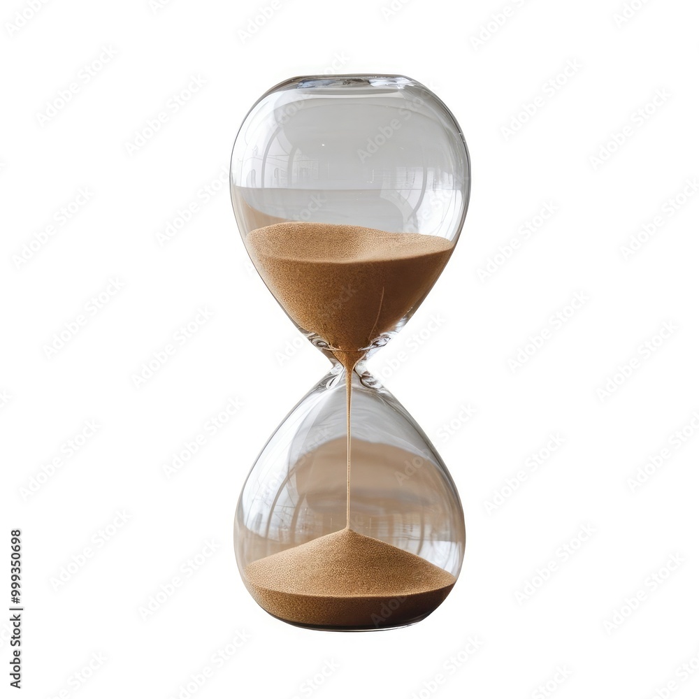 Classic Hourglass with Sand Flowing from Top to Bottom, Symbolizing the Passage of Time, Set Against a Clean White Background to Highlight the Hourglass Classic Hourglass with Sand Flowing from Top to Bottom, Symbolizing the Passage of Time, Set Against a Clean White Background to Highlight the Hourglass