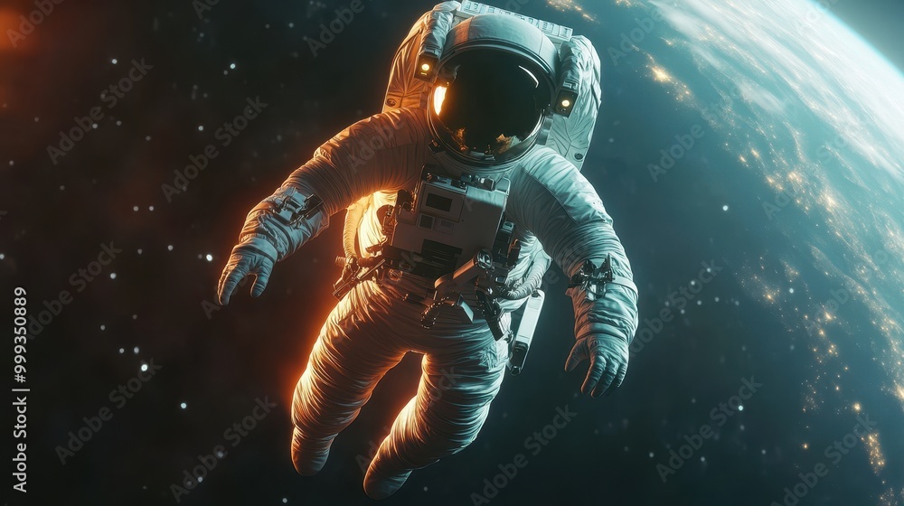 Fototapeta premium Astronaut Floating in Space With Earth in the Background