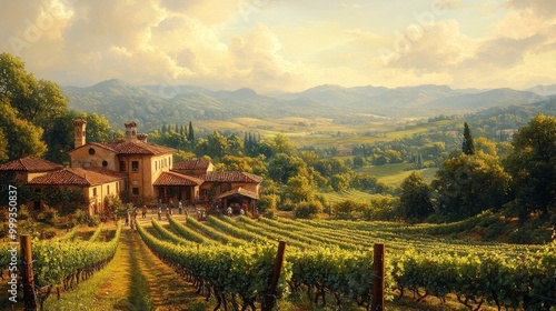 Vineyard Landscape with a Tuscan Villa