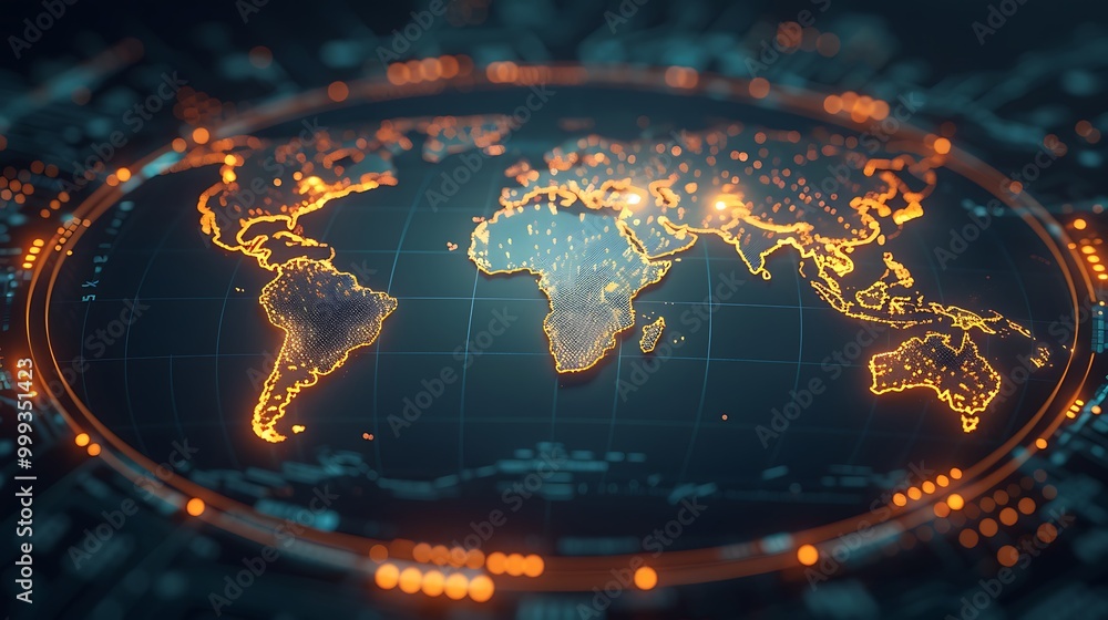 Glowing firewall encircling a world map protecting global data streams Glowing firewall encircling a world map protecting global data streams