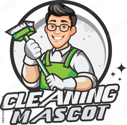 Cleaning logo design with vector mascot cartoon