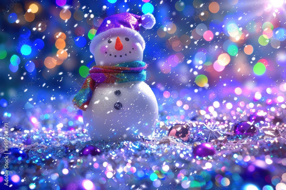 Obraz premium Snowman Surrounded by Snowflakes