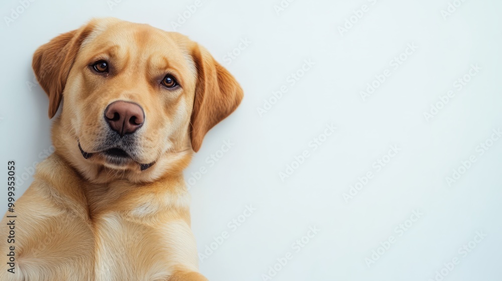 Friendly Labrador Retriever Dog Posing in White Studio Setting Friendly Labrador Retriever Dog Posing in White Studio Setting