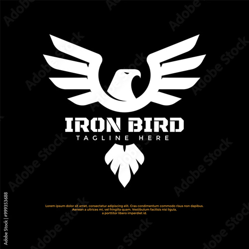 The majestic iron eagle logo in black and white