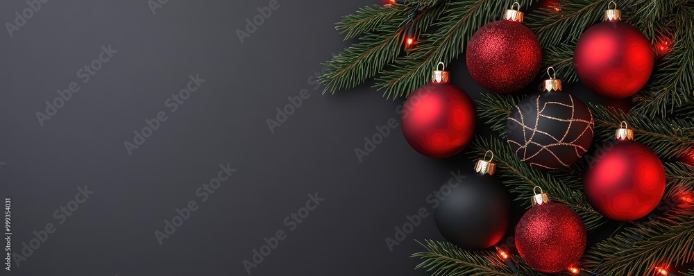 Black and red Christmas background, elegant graphic ornaments with glowing holiday accents, sleek festive design Black and red Christmas background, elegant graphic ornaments with glowing holiday accents, sleek festive design