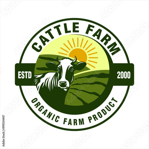 Vintage Cattle angus Ranch farm premium logo silhouette emblem label badge template design vector illustration