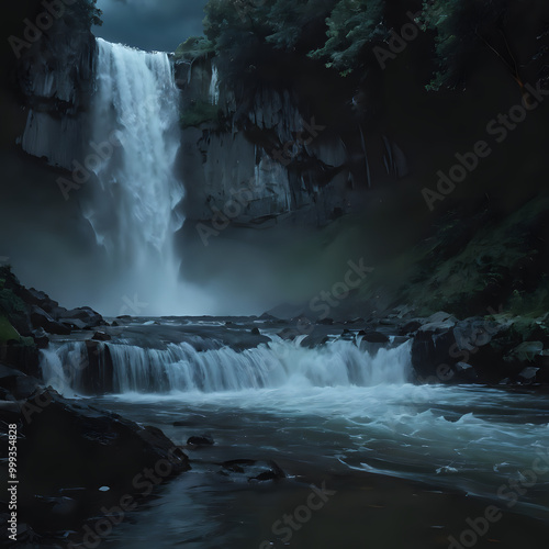 a waterfall that is flowing down a hill side
