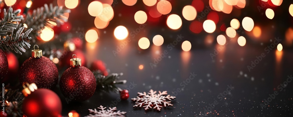 Red and black minimalist Christmas background, soft glowing bokeh lights and abstract snowflakes, Stylish and modern design, Holiday warmth Red and black minimalist Christmas background, soft glowing bokeh lights and abstract snowflakes, Stylish and modern design, Holiday warmth