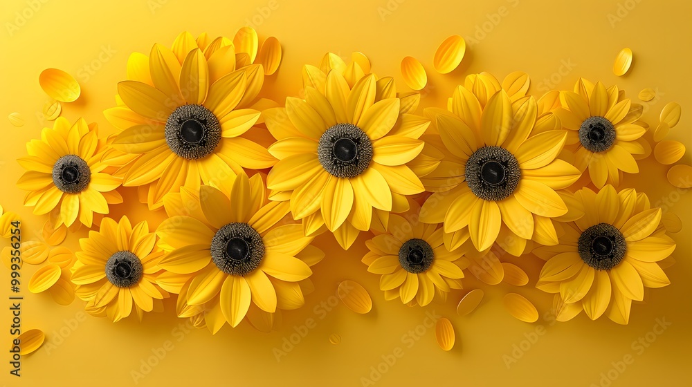 Naklejka premium Yellow sunflowers on yellow background.