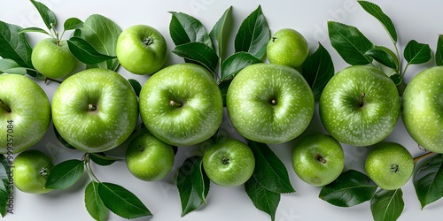 Wallpaper Mural Row of green apples with leaves. Torontodigital.ca