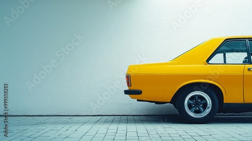 Retro Yellow Vintage Sports Car Parked on City Street