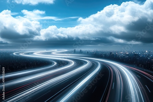 A highway with a city in the background