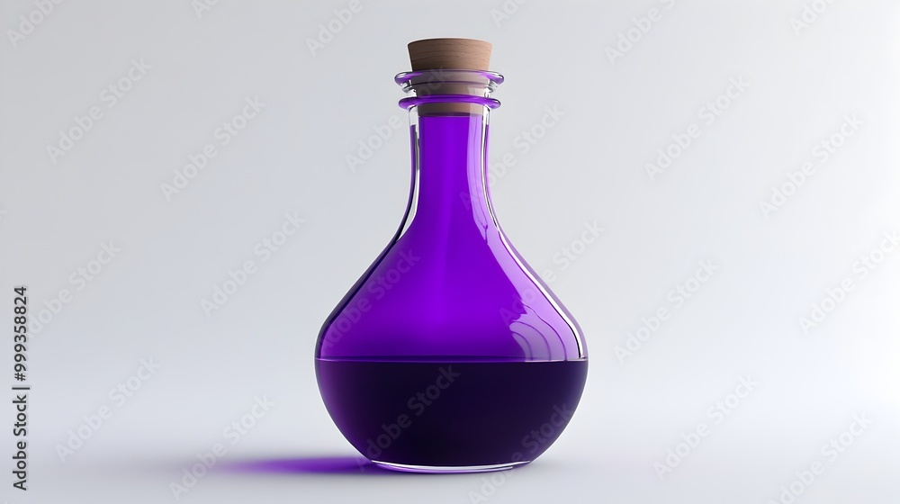Bewitching Potion Flask with Pulsating Violet Elixir on Minimal White Background Bewitching Potion Flask with Pulsating Violet Elixir on Minimal White Background