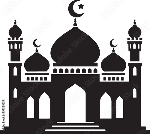 Beautiful mosque silhouette vector illustration isolated on a white background