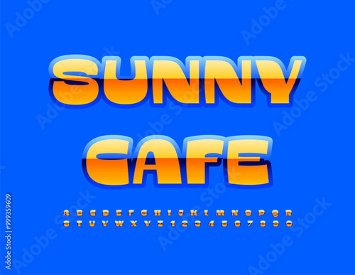 Vector elite signboard Sunny Cafe. Modern Elegant Font. Stylish Alphabet Letters and Numbers set.